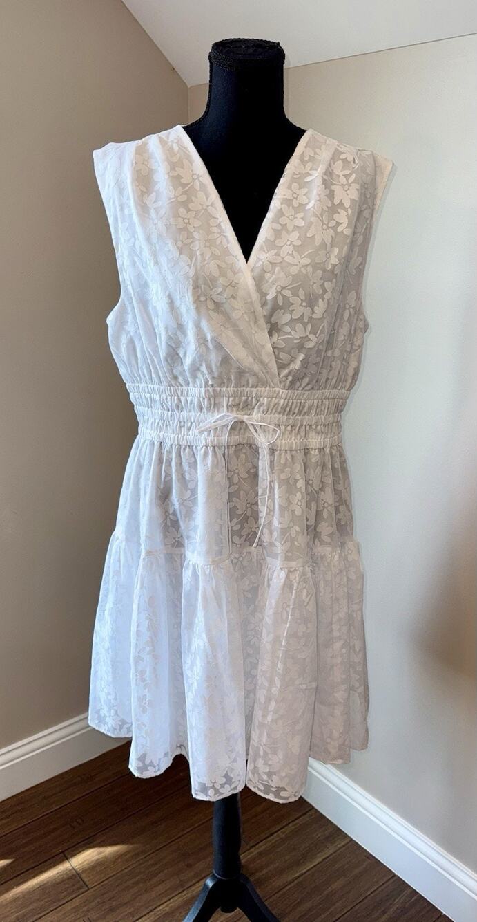 NWT Tommy Hilfiger Sleeveless V-Neck Petal Burnout Fit & Flare Mini Dress Sz 12